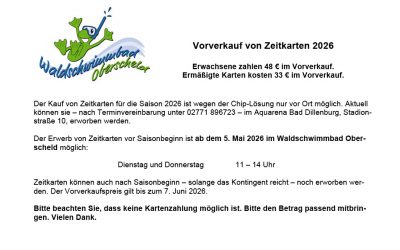 Kartenvorverkauf im Waldschwimmbad
